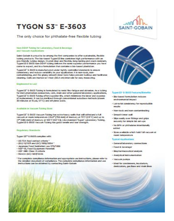 Saint Gobain Tygon General Food Pharma E3603